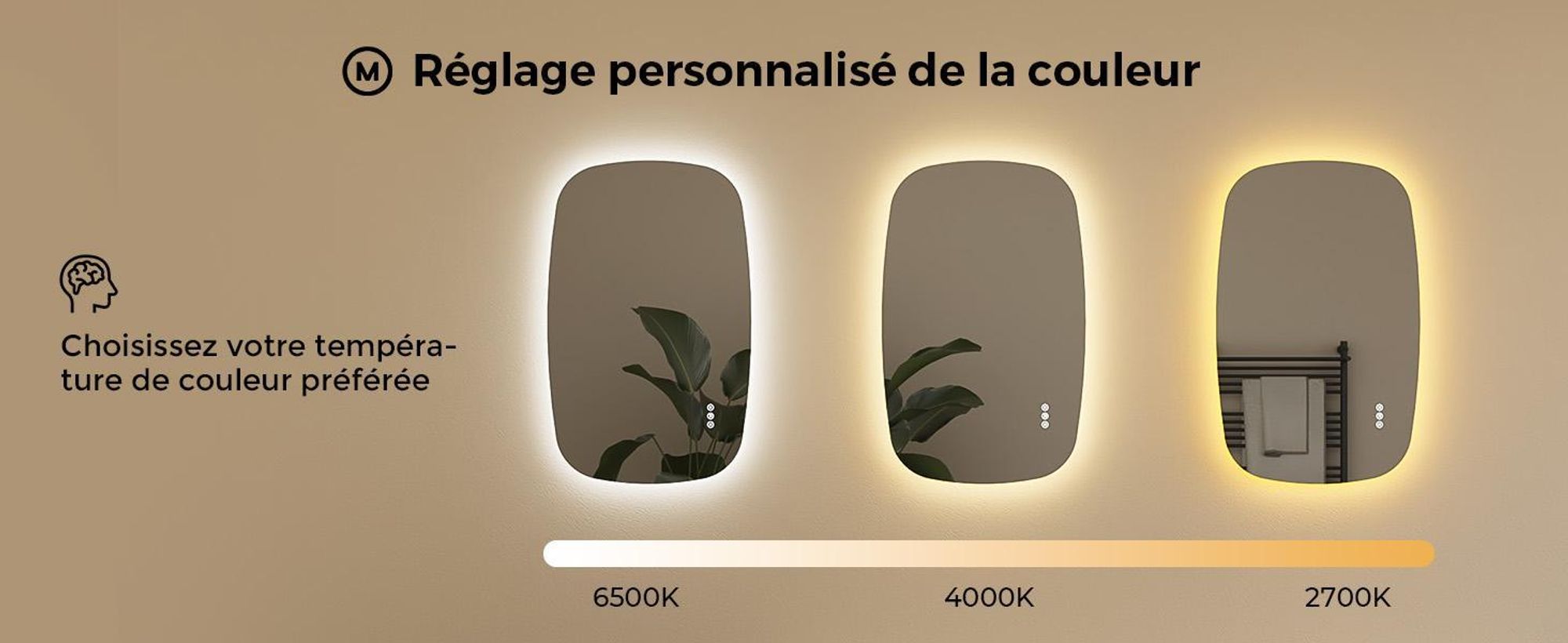 S'AFIELINA 80×50 cm Miroir de Salle de Bain avec Éclairage, Miroir LED Oval avec Interrupteur Tactile,3 Couleurs de Lumière Réglables, Anti-Buée