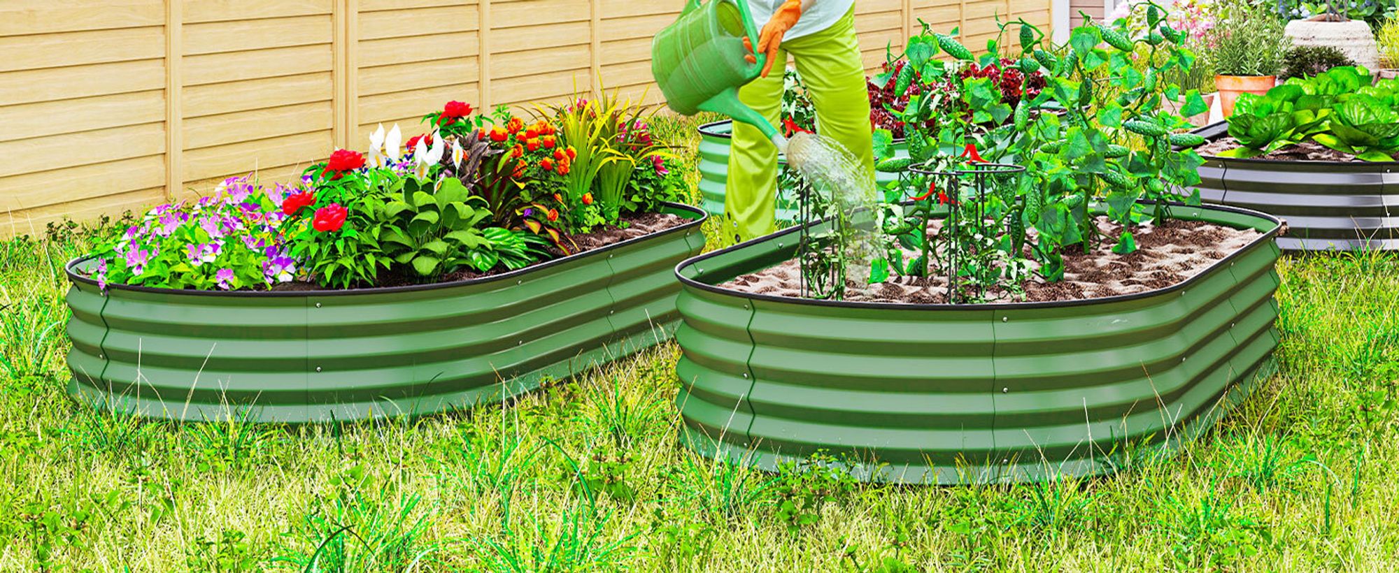 Outsunny 2er-Set Hochbeet aus Stahl, Pflanzbeet Frühbeet Gartenbeet Blumenkasten stapelbar, Pflanzkasten Gemüsebeet 181x93x30cm