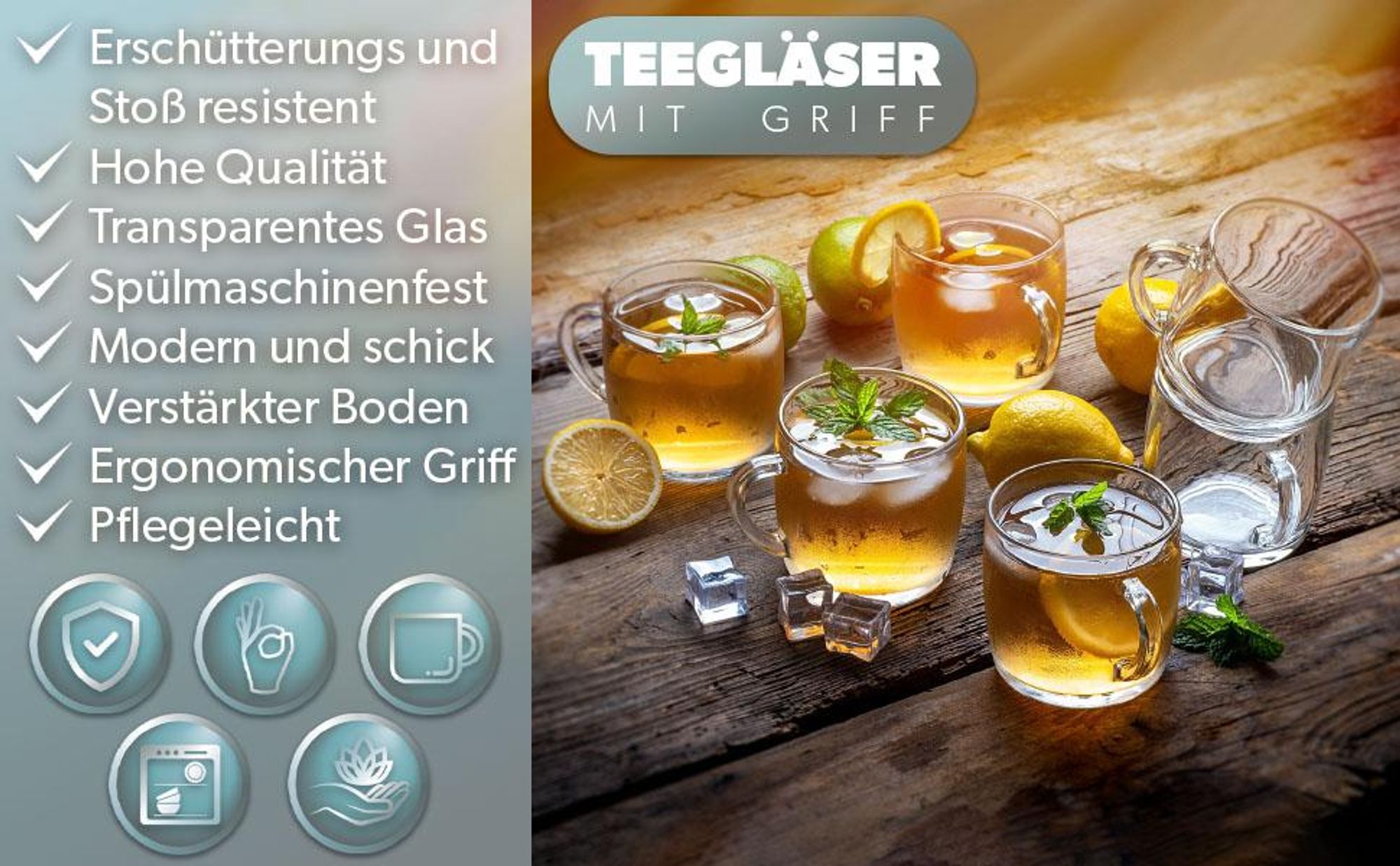 KADAX Teegläser mit Griff "Barnico", Saftgläser, spülmaschinenfest, 310ml, 6er Set