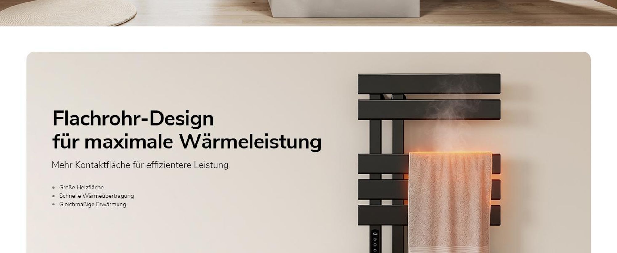 EMKE Elektrischer Handtuchheizkörper, WiFi APP Steuerung LED Touchscreen mit Timer, Handtuchtrockner 100x50cm 320W Schwarz