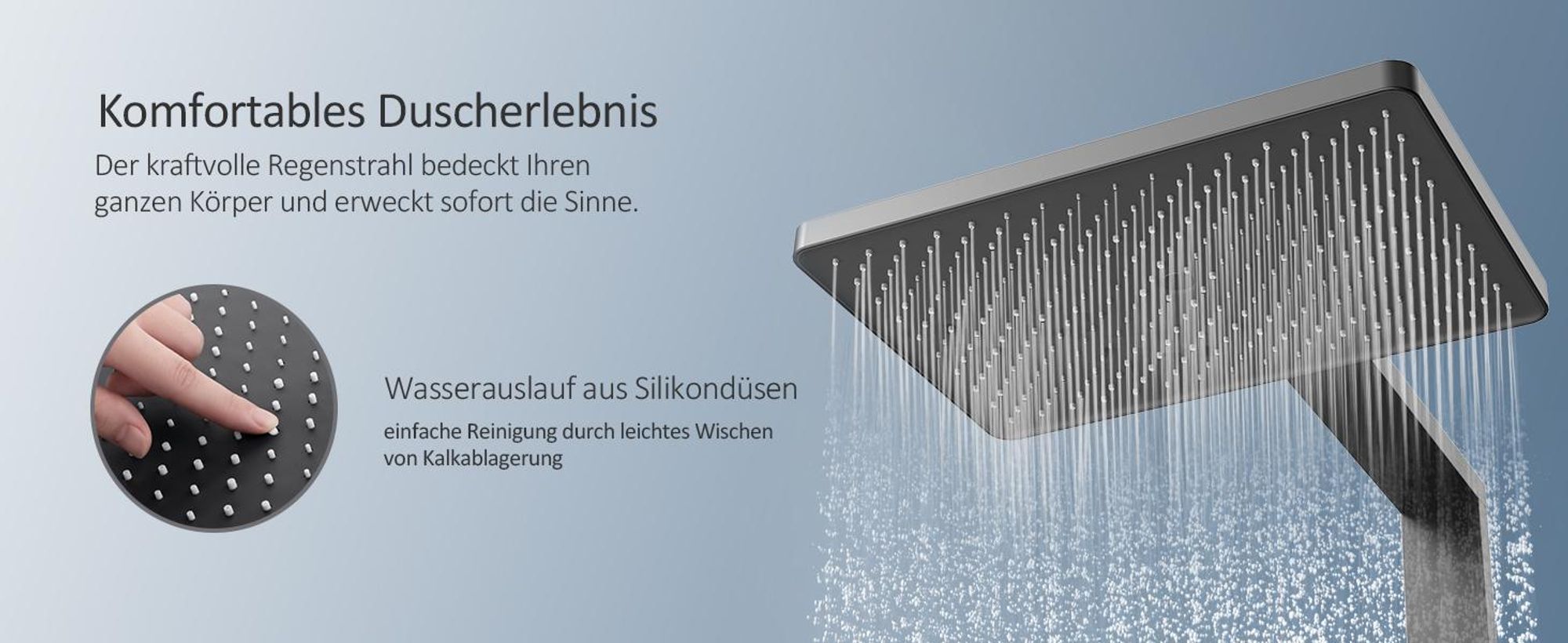 EMKE Duschsystem Luxus-Duschset mit Thermostat, extrabreite 710 mm Glasablage, Regendusche, Bad- & Duscharmaturen Matt Schwarz