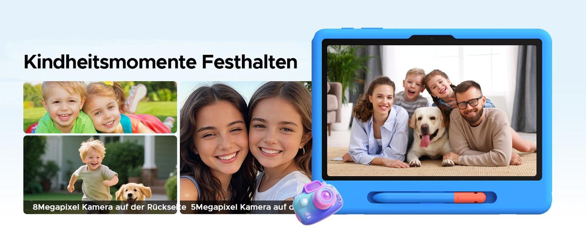 POCKAM P10 Kids 10.1" Tablet, Gemini AI, Android 16, 32(6+26)GB RAM+64GB ROM/TF 2TB, 7000mAh, WiFi Tablet für Kind mit Kindgerechte Hülle und Stift