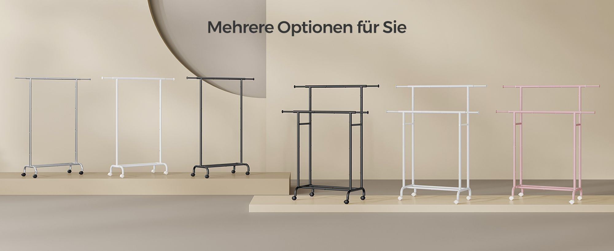 SONGMICS Kleiderständer auf Rollen, ausziehbare, bis 45 kg belastbar, schwarz
