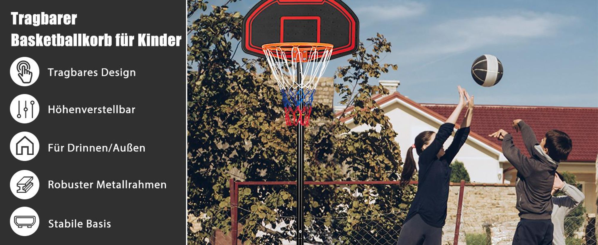 COSTWAY Basketballständer 155 - 210cm höhenverstellbar, Basketballkorb mit Ständer, Basketballanlage rollbar, Korbanlage geeignet für Innen- und Außenbereich