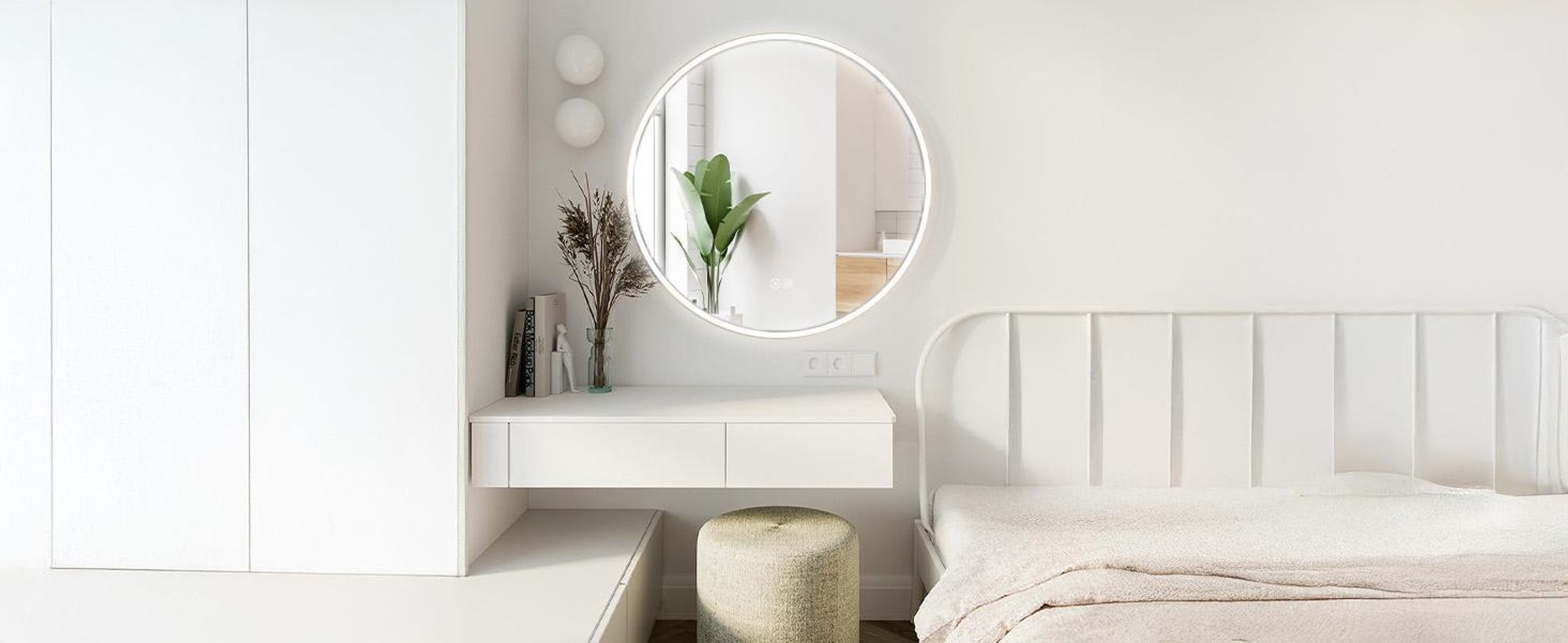 HOKOBadspiegel Anti-fog Rund 80cm mitRahmen+TouchSchalter+LichtWechsel Warmweiß-Kaltweiß-Neutral Licht mit TouchSchalter und Wandschalter einschaltbar