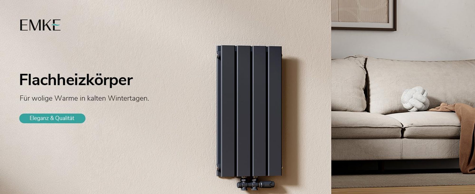EMKE Heizkörper Design Doppellagig Paneelheizkörper 600x300mm, Anthrazit Flach 327Watt Mittelanschluss ohne Heizstab