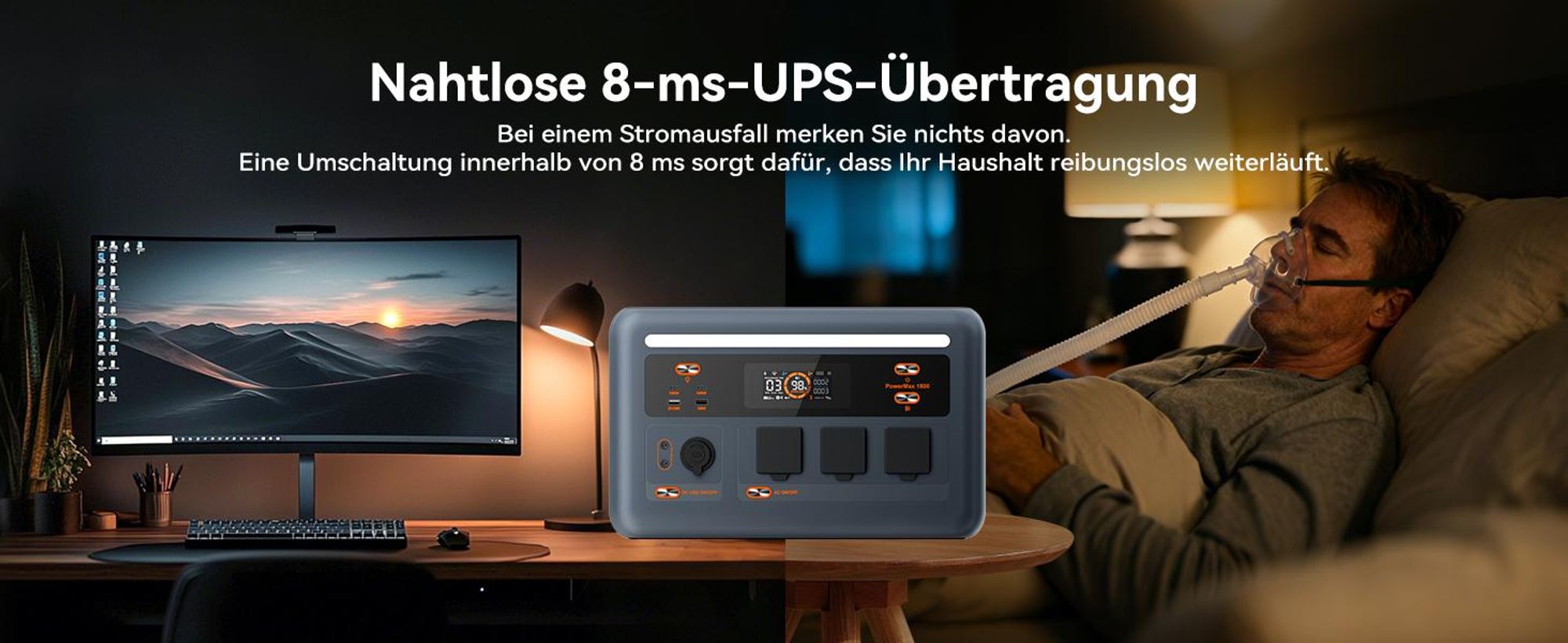 Oscal Powermax 1800SE Tragbar Powerstation, 1024Wh LiFePO4-Akku,1800W Solargenerator 1,8 in kW,(1-tlg),Notstromversorgung, Camping,Wohnmobil, zu Hause