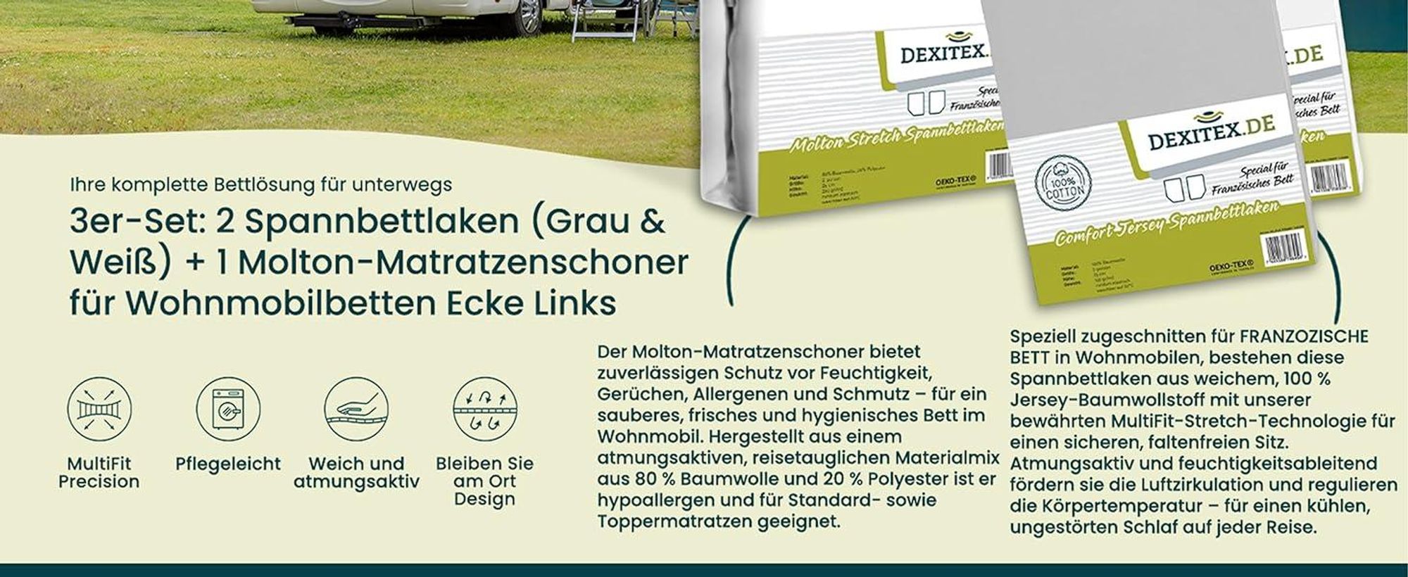 Wohnmobil in der Natur mit Spannbettlaken und Matratzenschoner