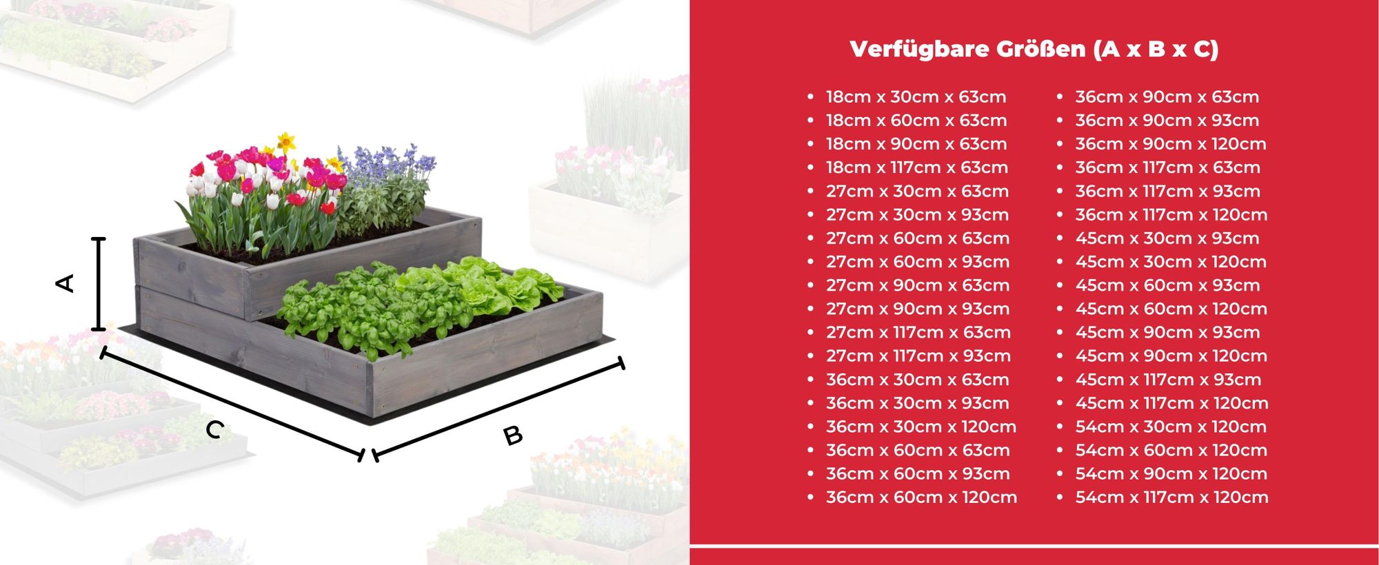 MODO24 Hochbeet Holz, Pflanzkasten, Massivholz, Kiefer, Kräuterbeet, Blumenkasten, Garten, Terrasse, 54x30x120 cm, Grau, ZP07