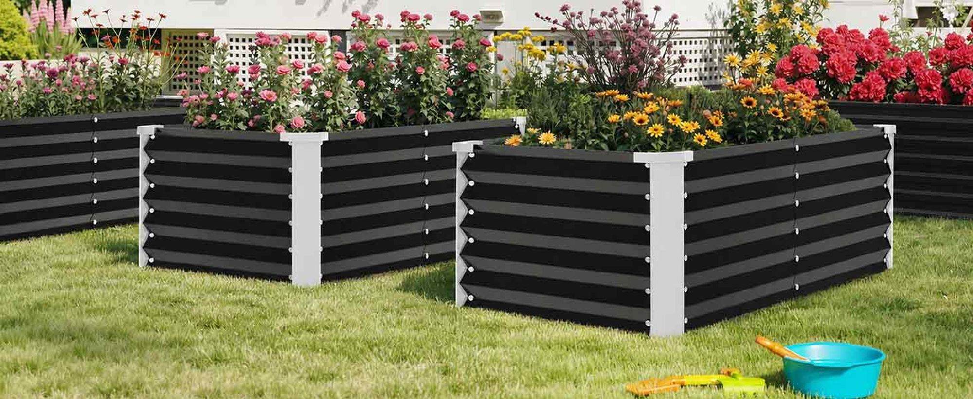 Hochbeet 120x58x46cm, Gartenbeet verzinkte Hochbeet, Pflanzgefäße stabil, Schwarz