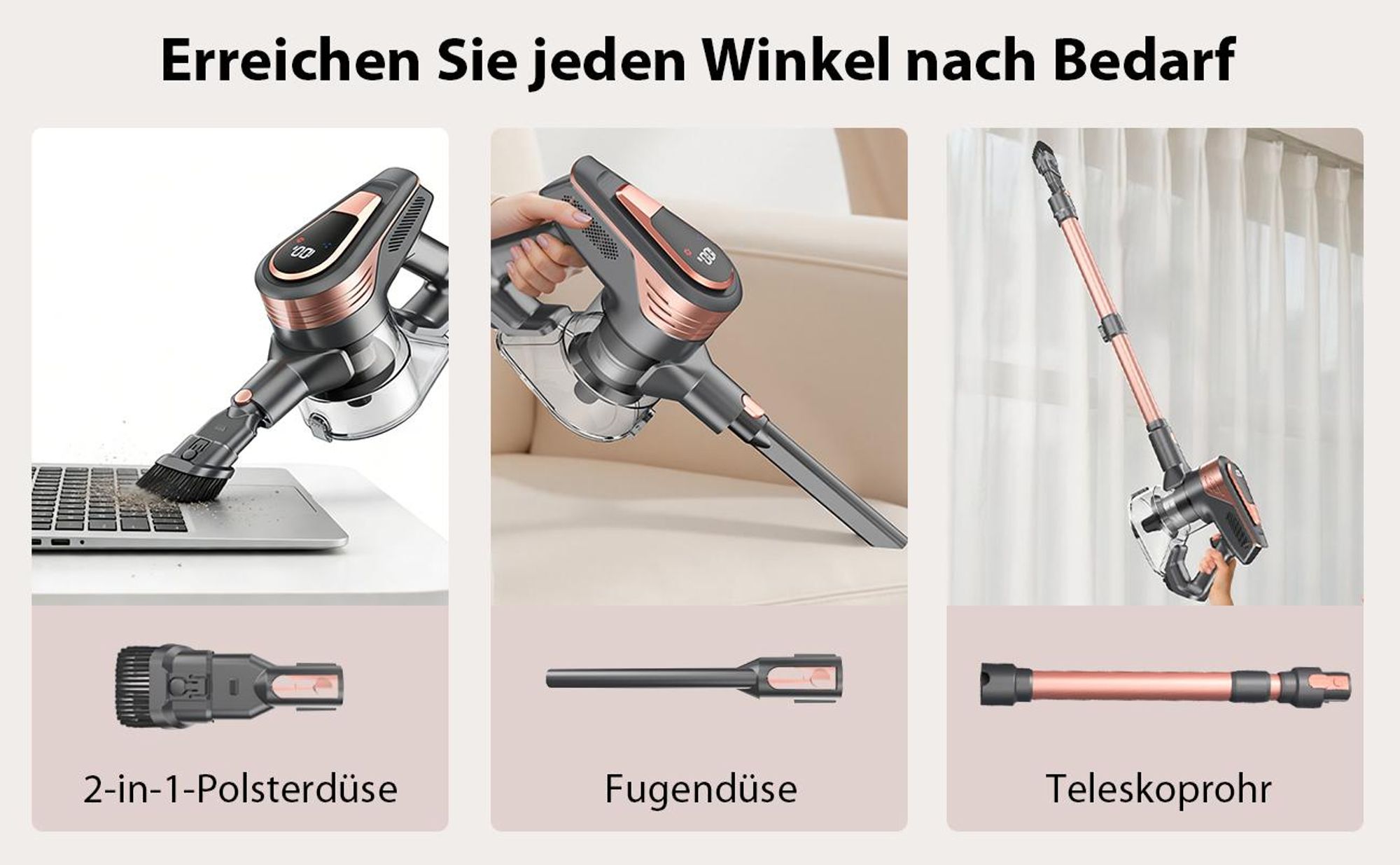 Akku Staubsauger,Akku Handstaubsauger,Akkusauger Kabelloser beutellos, 48000Pa,6×2600mAh Hochleistungsakku - Leiser Bet