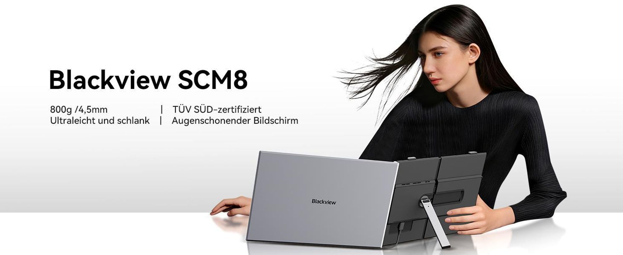 Blackview 15.6" Tragbarer Einzelner Monitor 8, 1920×1200 ultradünn Computerbildschirm(für 13-17,3" Laptops), 180° horizontal drehbar.
