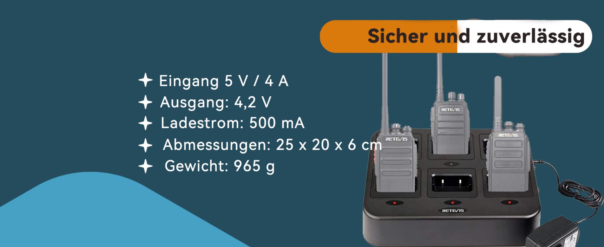 Retevis RT24 Funkgerät Set, mit 6-Wege-Ladegerät, Großer Reichweite, PMR Walkie Talkie, Langlebig,16 Kanäle, für Polizei, Baustellen, Schule, Hotel