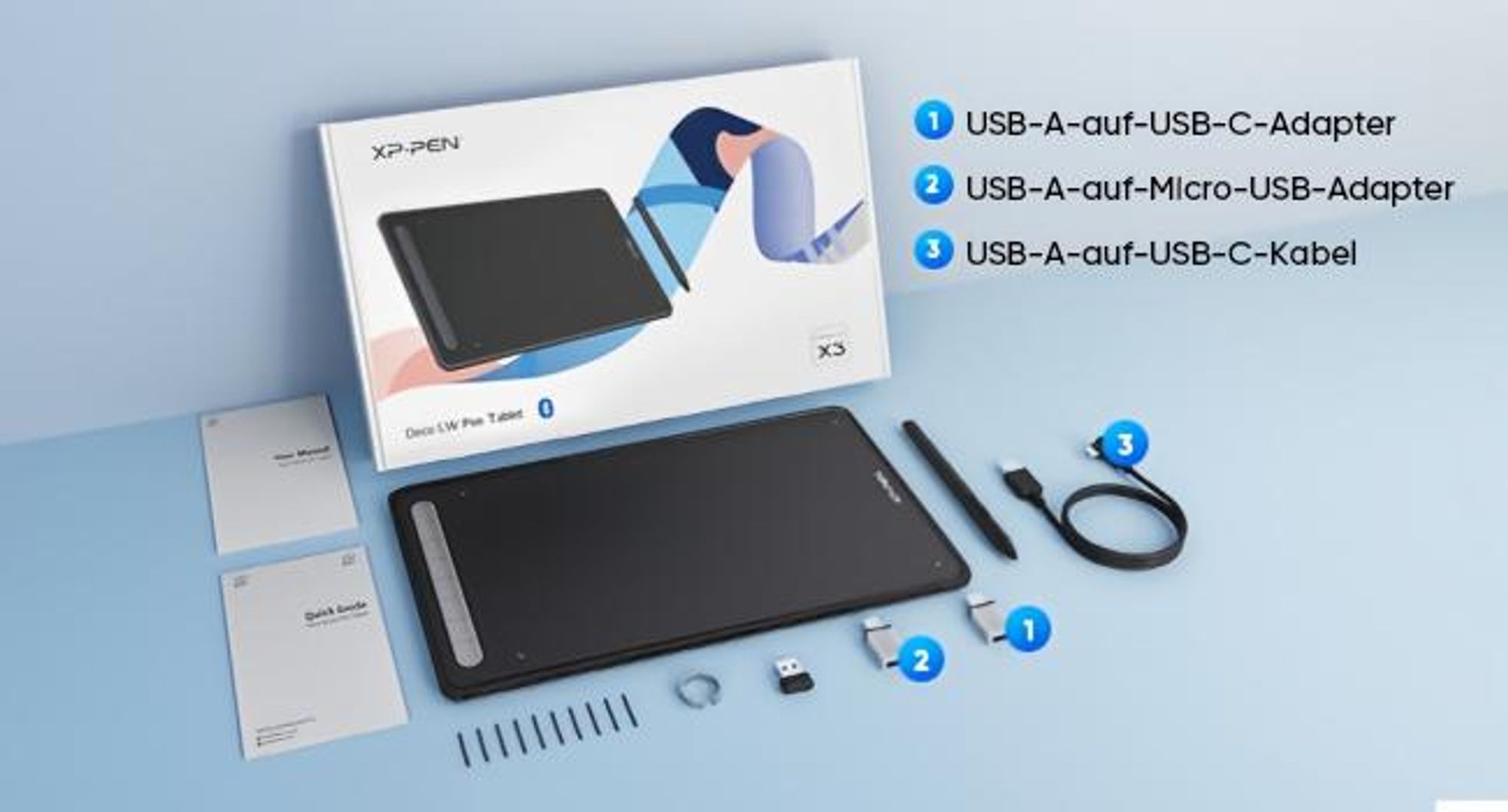 XPPen Deco LW 10 x 6 Zoll Grafiktablett mit Bluetooth-Funktion 8 anpassbare Schnelltasten, X3 Elite Stift Zeichentablett Tablet zum Zeichnen (Schwarz)