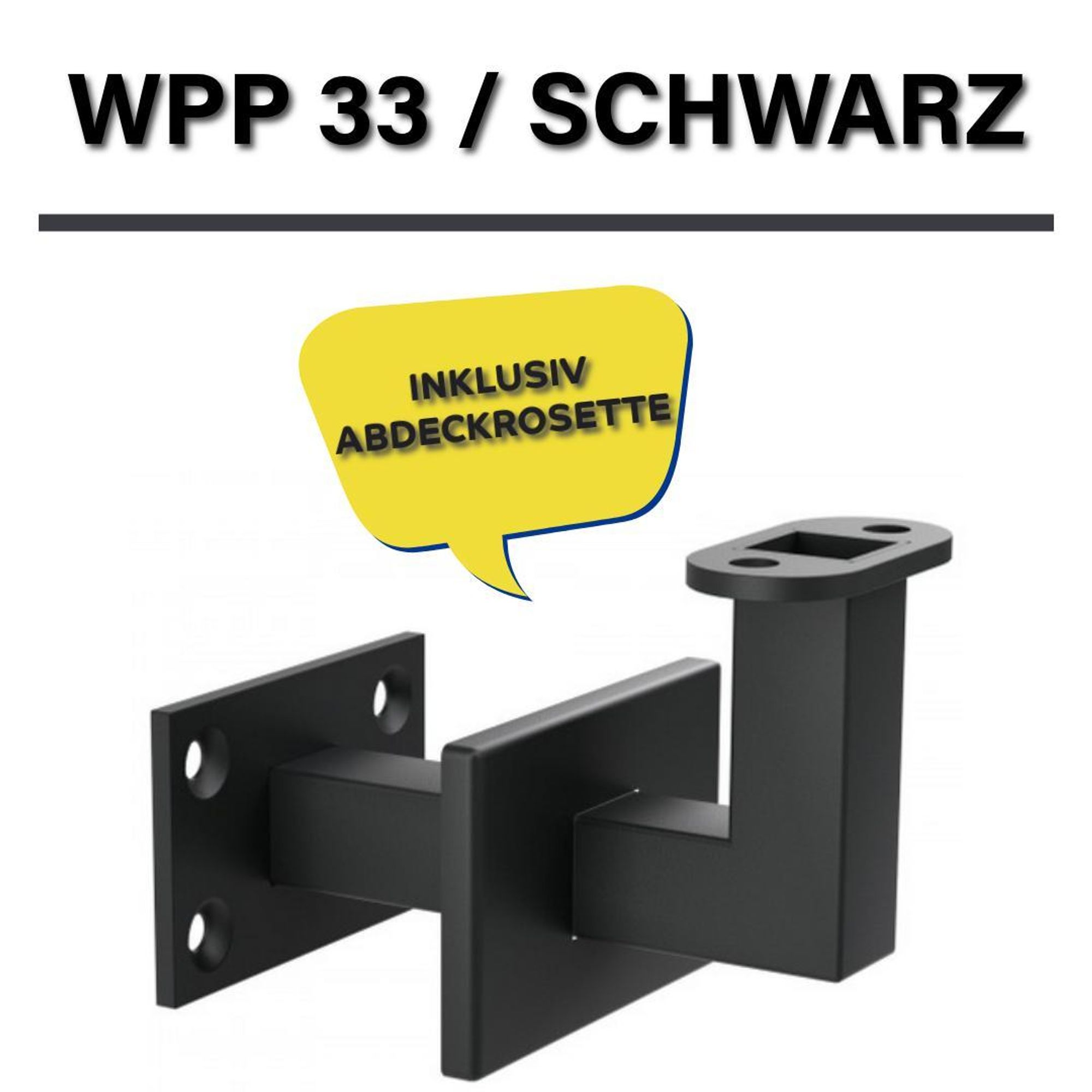Sellon24 Handlaufhalter Halter mit Loch für LED Holzhandlauf 50x40 Geländer eckig LED-Loch pulverbeschichtet Black - RAL 9005 SCHWARZ
