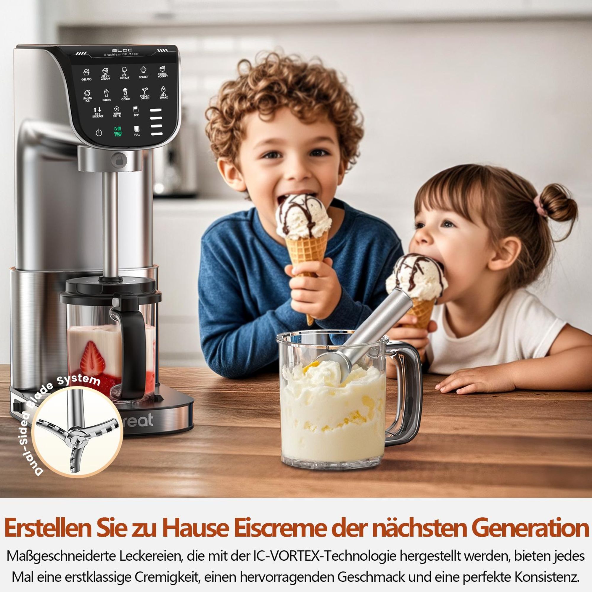 Eismaschine 12-in-1 vollautomatische Edelstahl Hausgemachte Speiseeisbereiter Sorbet, Milchshake, Frozen Yogurt & mehr
