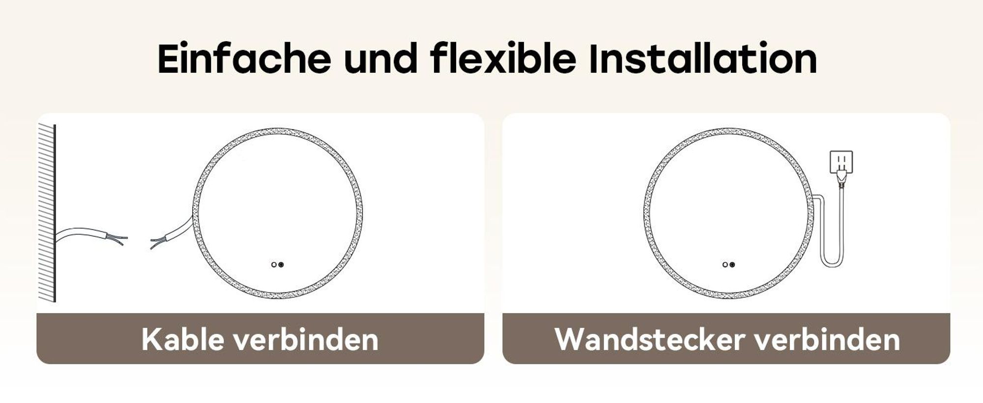 HOROW Badspiegel 60 cm Antibeschlag Rund Badezimmerspiegel mit 3 Lichtfarben Helligkeit Einstellbar Memory-Funktion