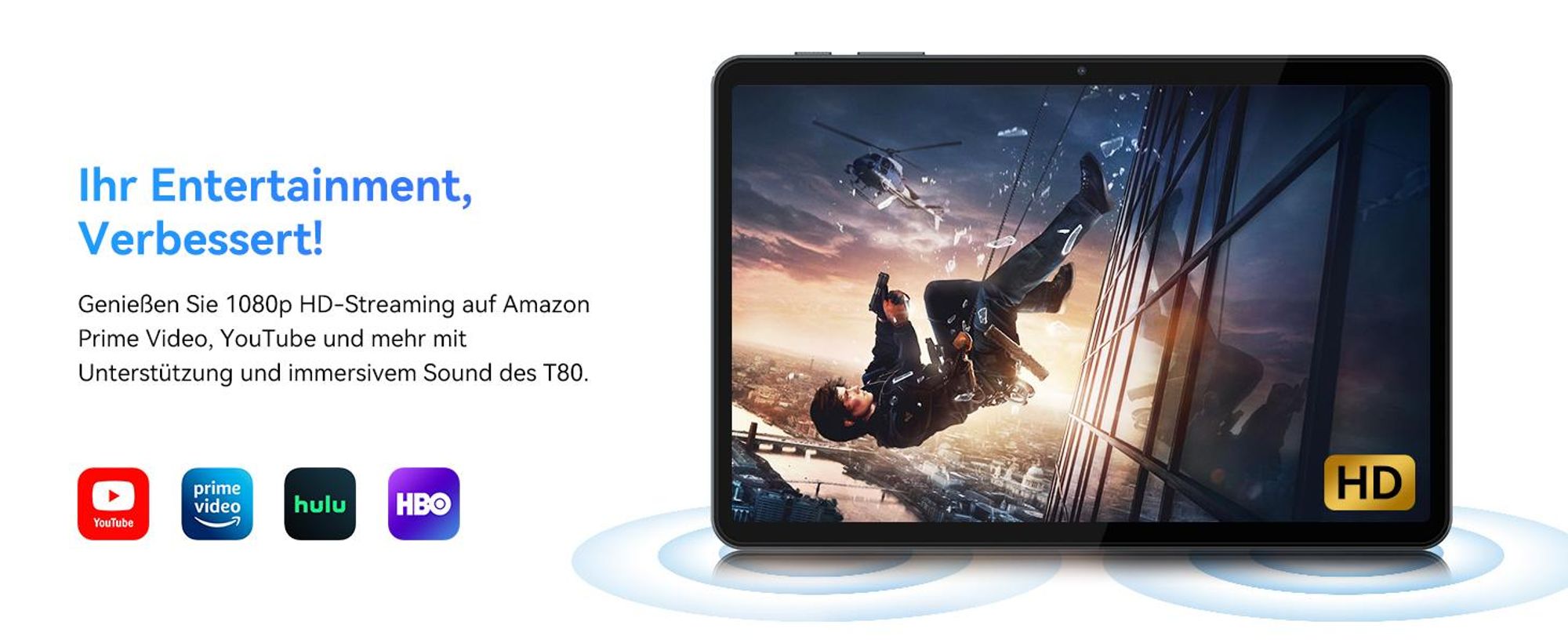 KOBONA-TABWEE T80 Tablet 10 Zoll, Android 16, 128GB ROM, 1280 x 800 HD, 6000mAh Akku, 5MP Kamera, 5G WiFi, Bluetooth , Gemini AI Tablet