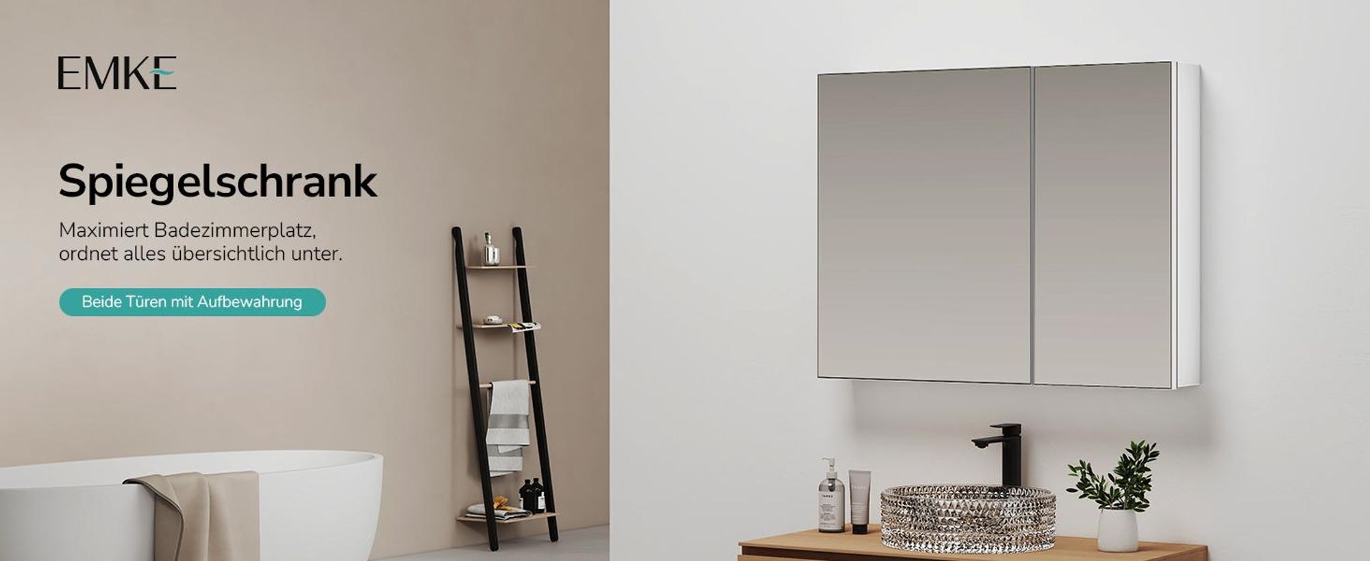 EMKE Spiegelschrank Mattweiß Doppeltür 65x80x14,5 cm Wandmontage mit Aufbewahrung & Verstellbarem Stahlglas Regal Ideal für Badezimmer Organisation