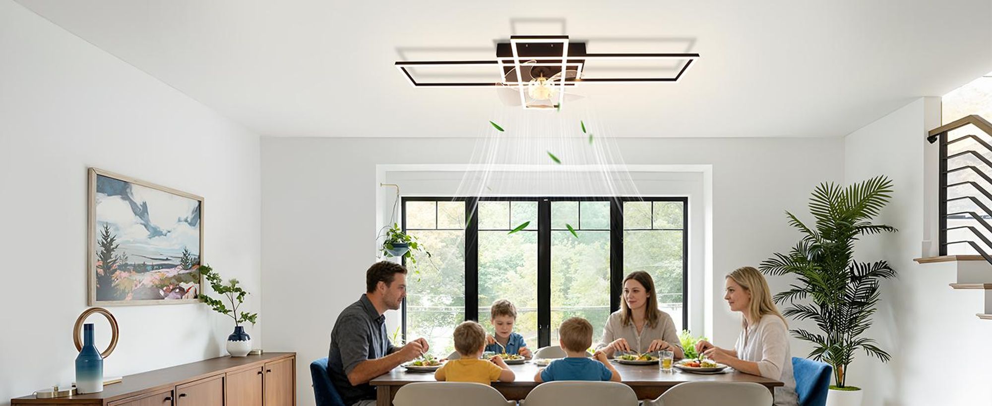 ZMH Ventilateur de plafond 94 cm avec éclairage, 6 vitesses, LED, intensité réglable, télécommande et minuterie, pour le salon