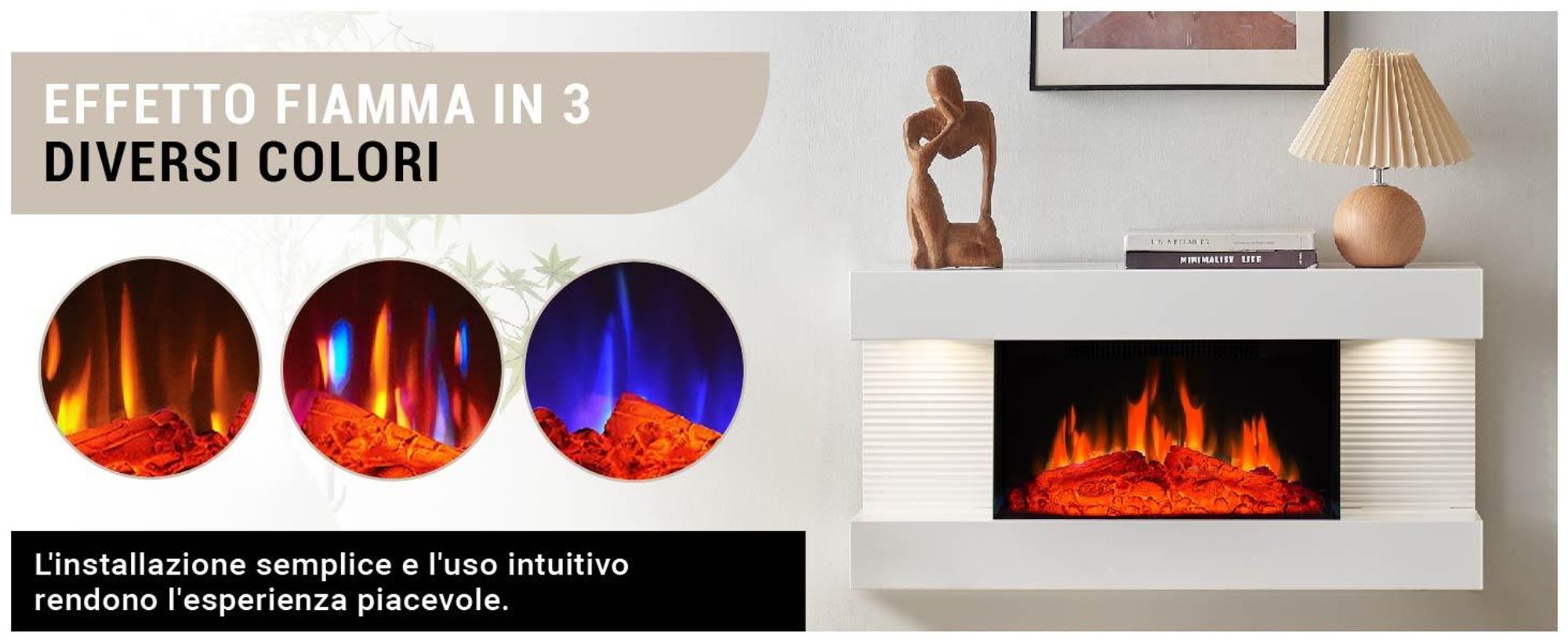 Camino elettrico BALDERIA Ida – Camino da parete - Bianco