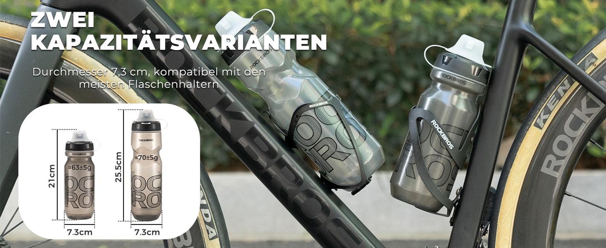 ROCKBROS Trinkflasche Auslaufsicher,  Fahrradflasche für Radfahren, Wasserflasche Einhandöffnung Sichere Verriegelung, Grau, 600 Milliliter