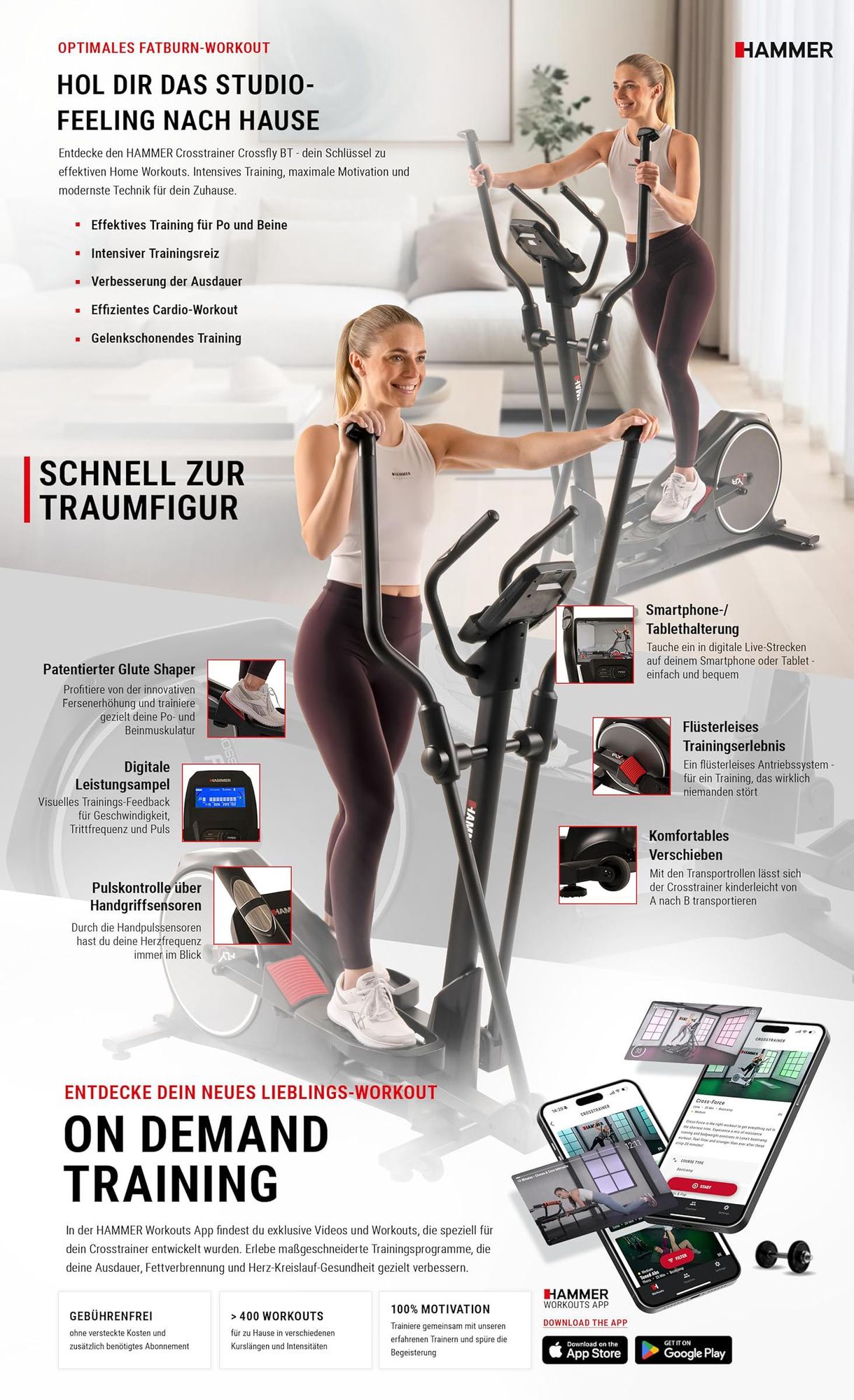 HAMMER Crosstrainer Crossfly BT, 24 Programme, Kinomap, Zwift