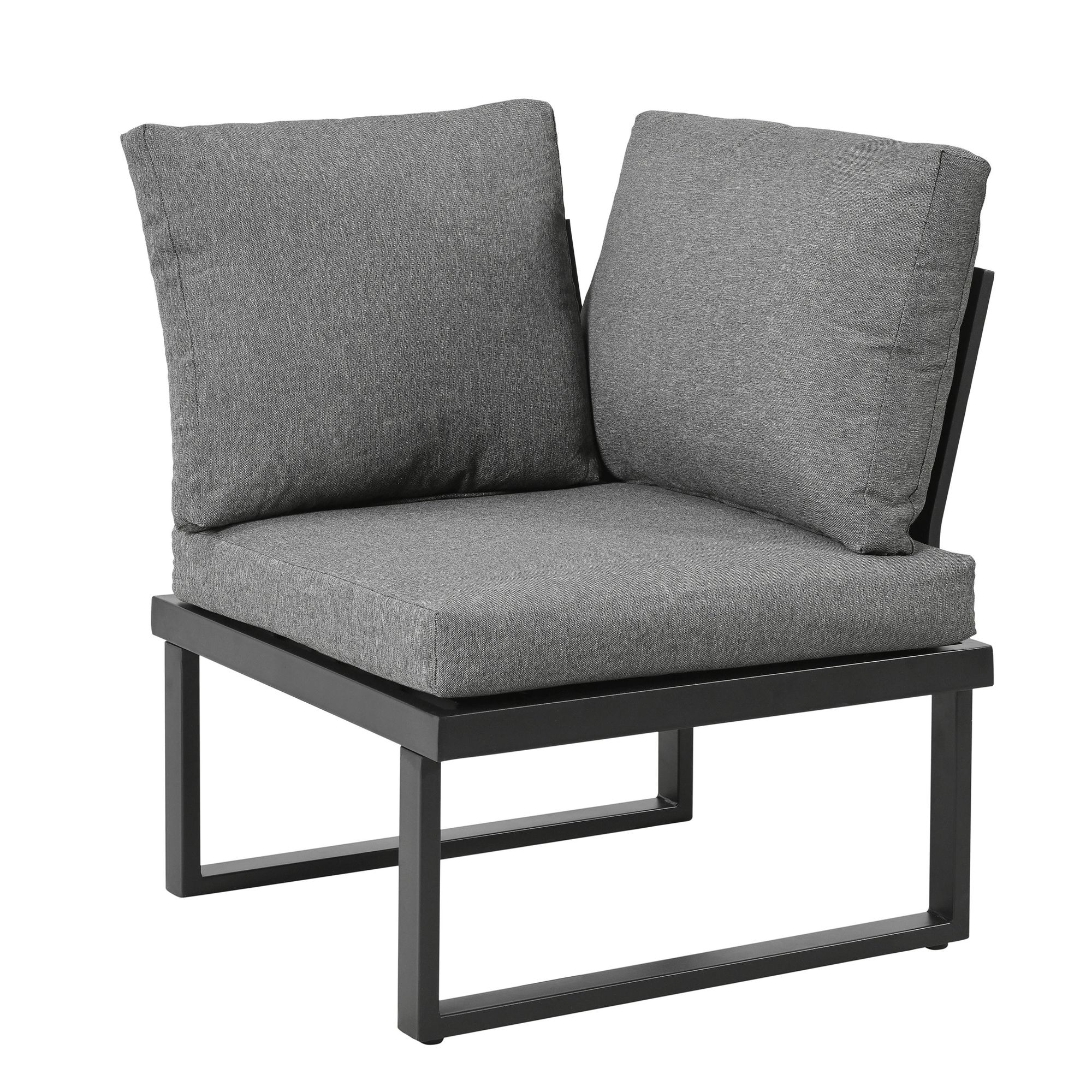 Flieks Gartenlounge-Set 5 Teilig, Balkonmöbelset mit Gartentisch für 6 Personen, Gartensofa mit Ecksofa & Stuhl, Couchtisch mit Kunststoffplatte, Grau