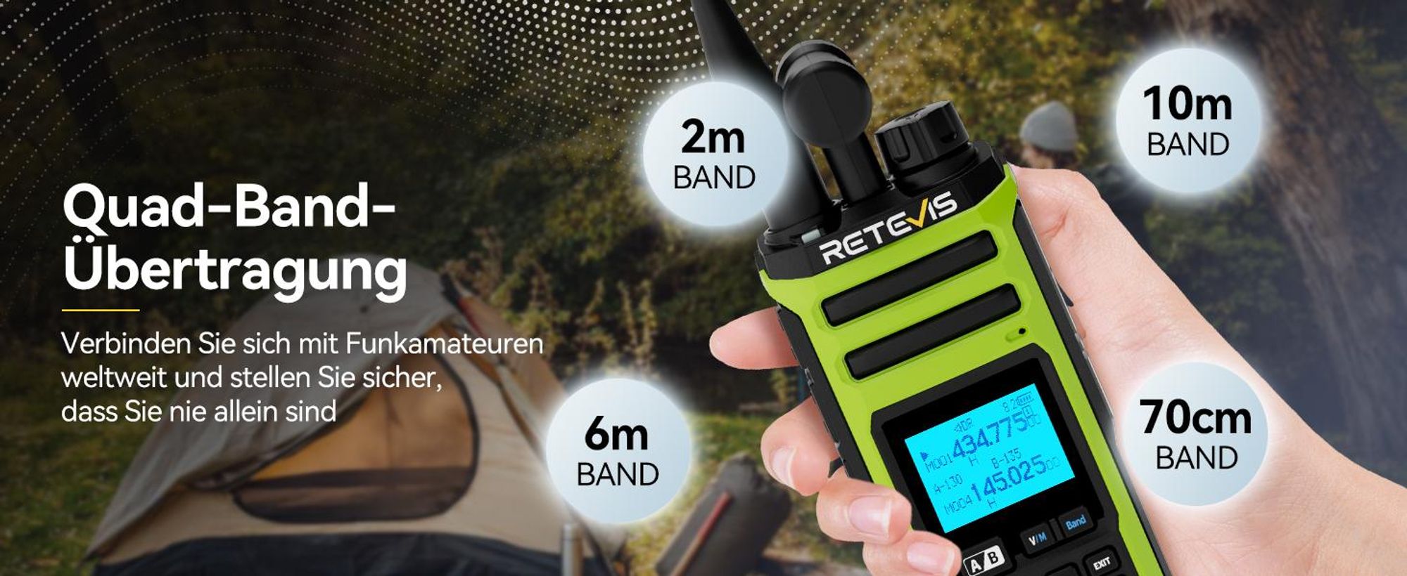 Retevis A3 Funkgerät, Walkie Talkie, Quadband-Amateurfunk, AM/SSB/FM/AIR-Modi, Dual Channel, 2500 mAh, mit Einstellbarer Leistung, für Jagd, Camping