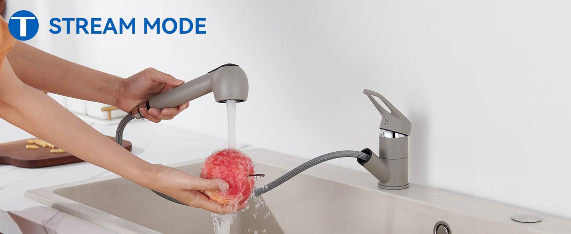Küchenarmatur Grau Ausziehbar, 2 Strahlarten Massive Kupfer-Armatur Einhandmischer, Wasserhahn Küche mit Brause, Drehbar Spültischarmatur,Auralum MAX