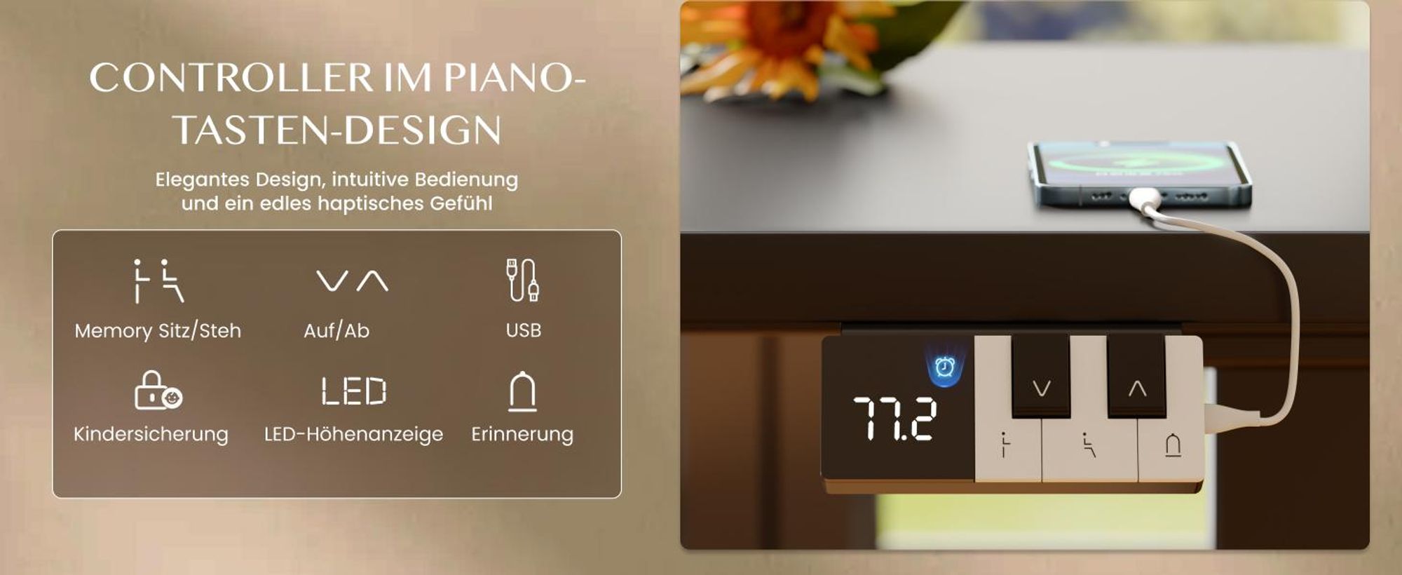 FLEXISPOT EC5 Pro Höhenverstellbarer Schreibtisch Elektrisch Tischgestell 160KG Tragkraft, 2 starke Motoren, Piano-Tasten-Design USB-Anschluss Schwarz