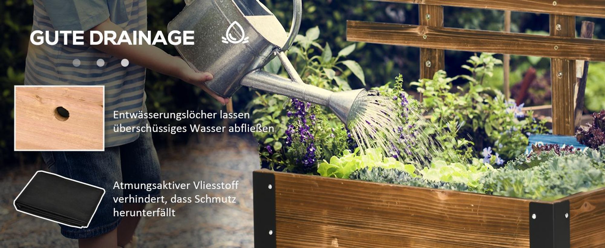 Outsunny Blumenkasten mit Rankgitter Pflanzkasten mit Rollen für Garten