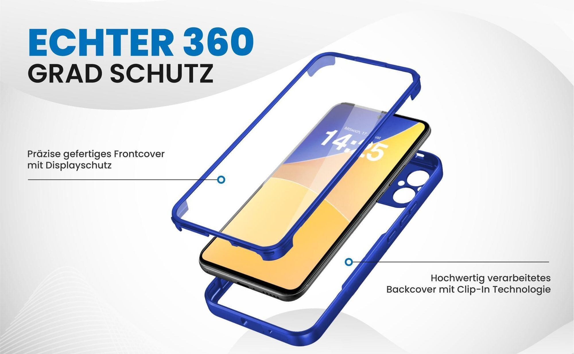 Blaues 360 Grad Case für Xiaomi Redmi 12C mit Schutz von beiden Seiten