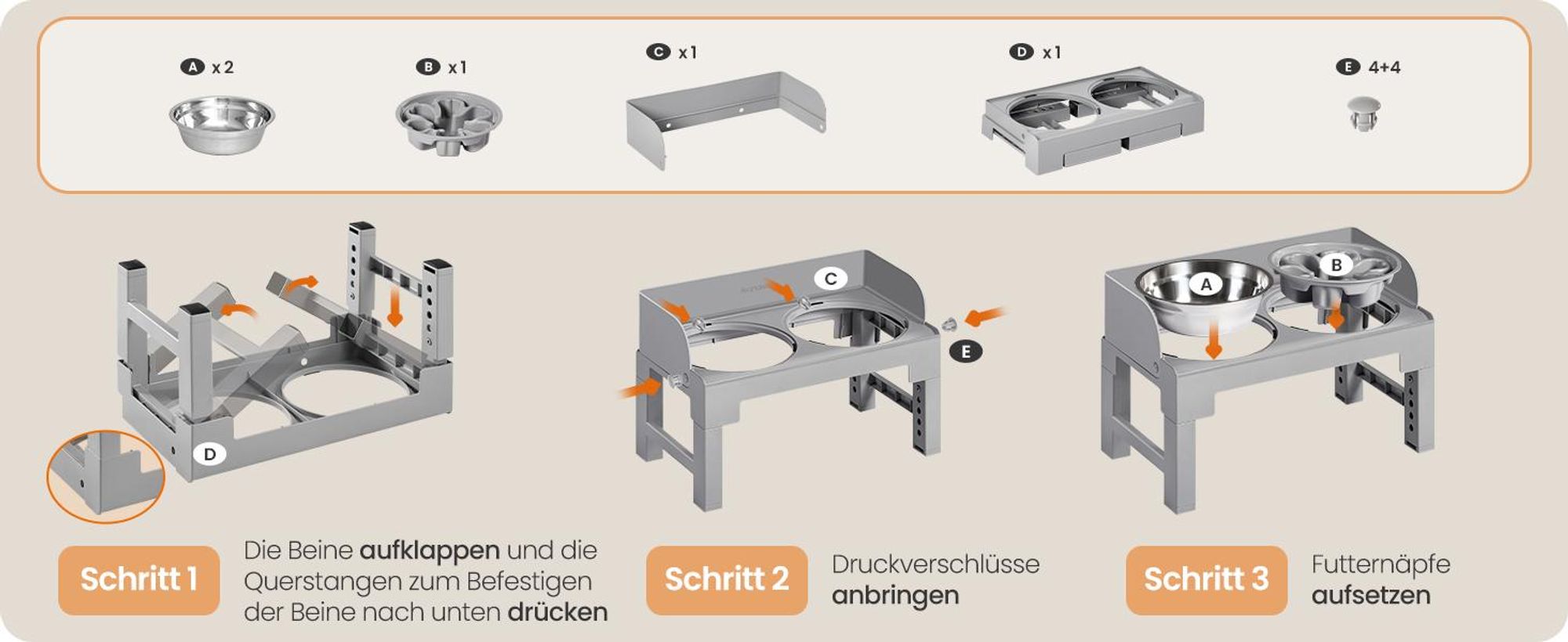 Feandrea Hundenapf erhöht, Futternapf mit Gestell, Fressnäpfe, höhenverstellbar und neigbar, Futterstation, 3 Näpfe mitgeliefert