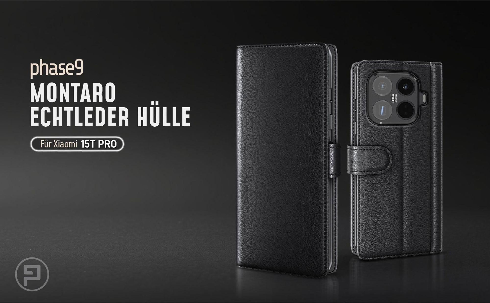 Schwarze Lederhülle für Xiaomi 15T Pro mit Magnetschließe