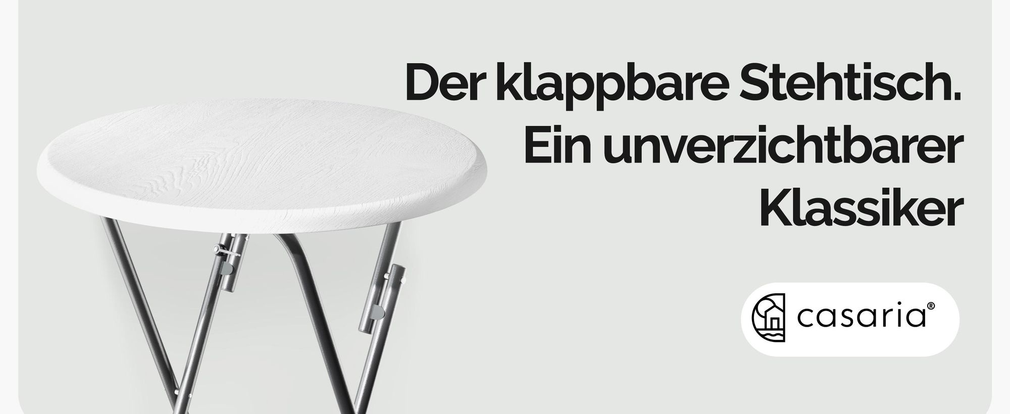 Klappbarer runder Stehtisch Ø 60cm, Höhe 110,5cm, weiß Holzoptik, rutschfeste Standfüße