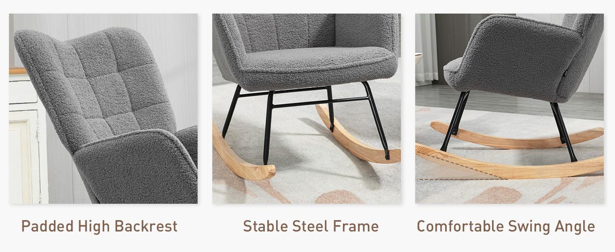 Fotel bujany HOMCOM, fotel relaksacyjny do 120 kg, poliester, ciemnoszary