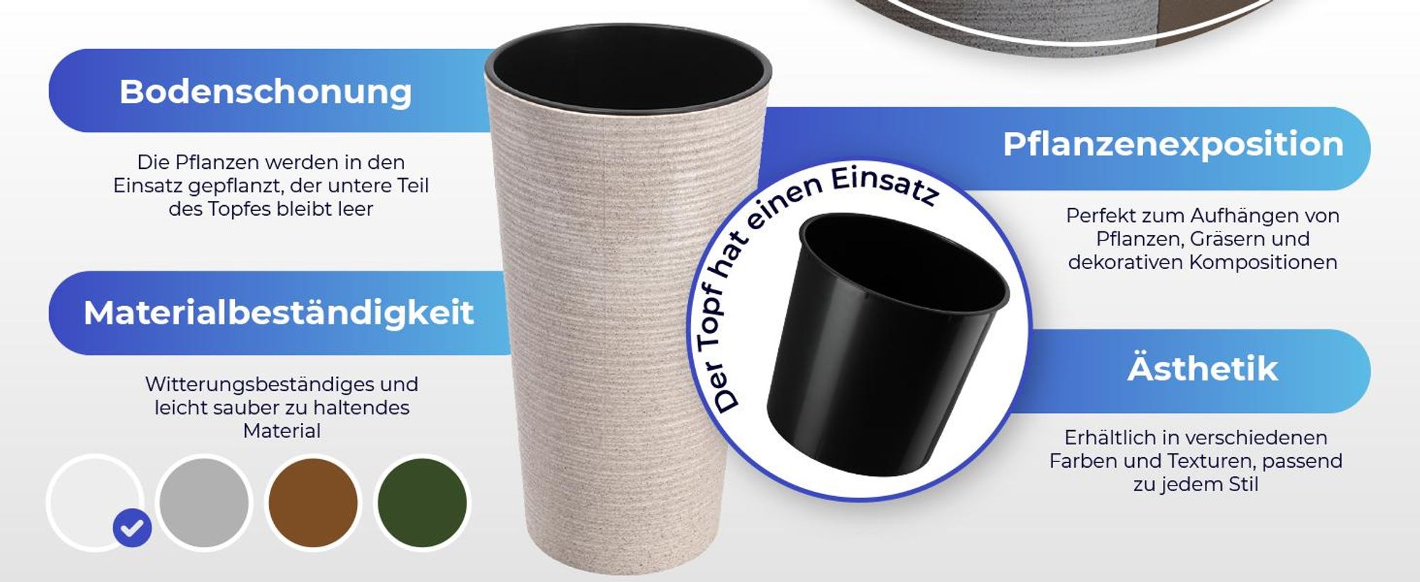 KADAX Blumentopf mit Holzspänen "Latina", Blumentopfschutz, 19cm, Weiß