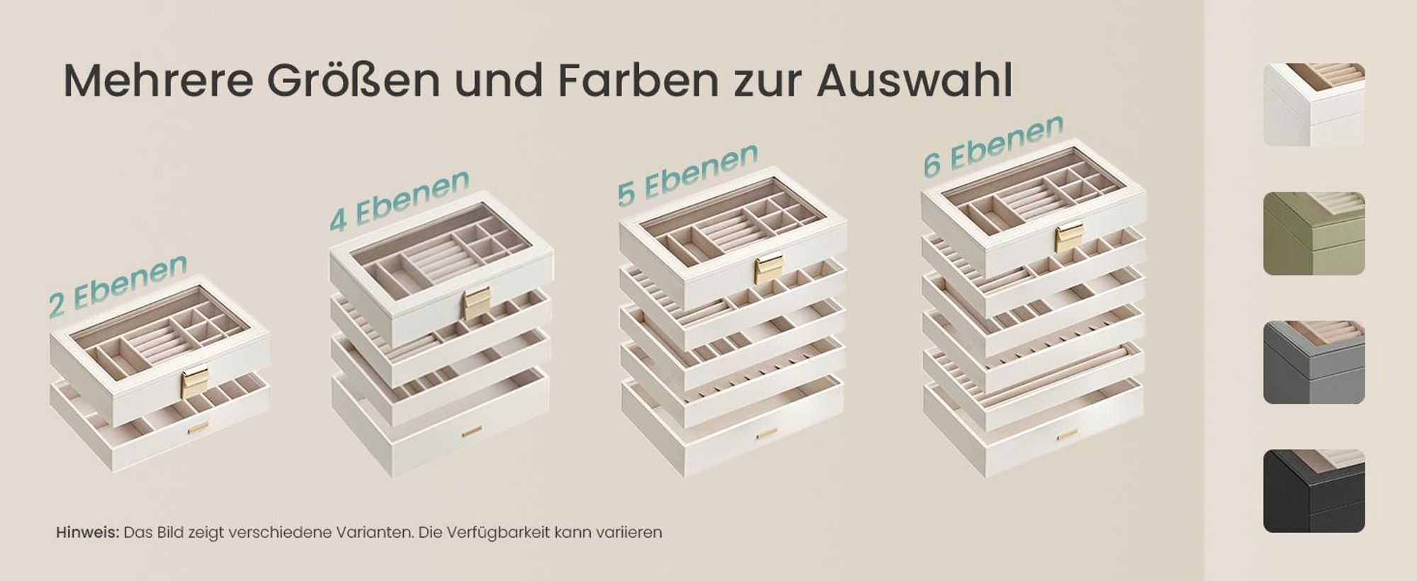 SONGMICS Schmuckkästchen 4 Ebenen, Schmucktablett stapelbar, Schmuckkasten groß, Schmuckbox mit Glasdeckel