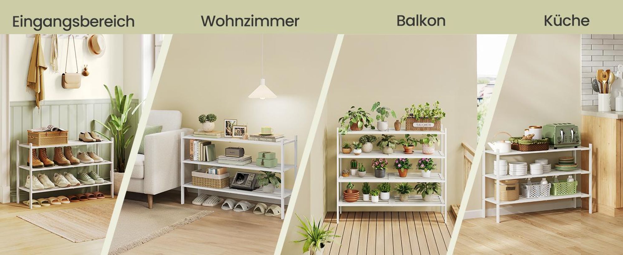 SONGMICS Bambus Schuhständer, stapelbares Schuhregal 3 Ebenen, platzsparend für Flur, Schlafzimmer, Wohnzimmer, weiß