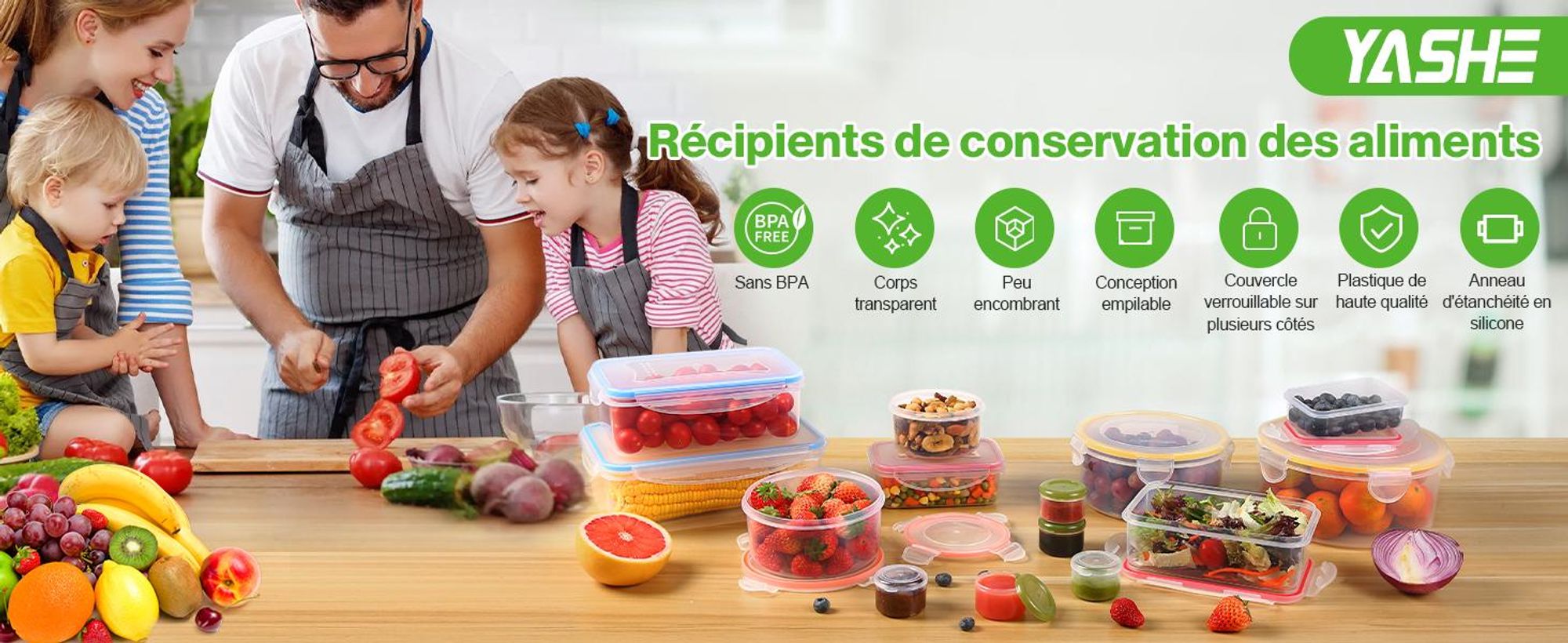 Lot YASHE de 14 boîtes alimentaires, 28 pièces, 10,94 L