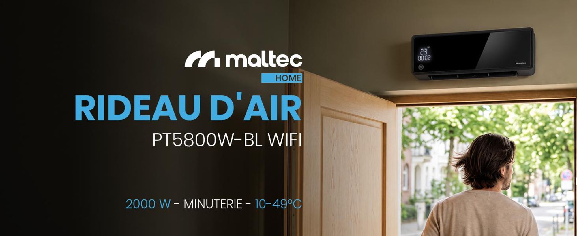 Ventilateur de chauffage mural MalTec, rideau d'air avec télécommande, radiateur, économe en énergie, minuterie, 2000 W, noir