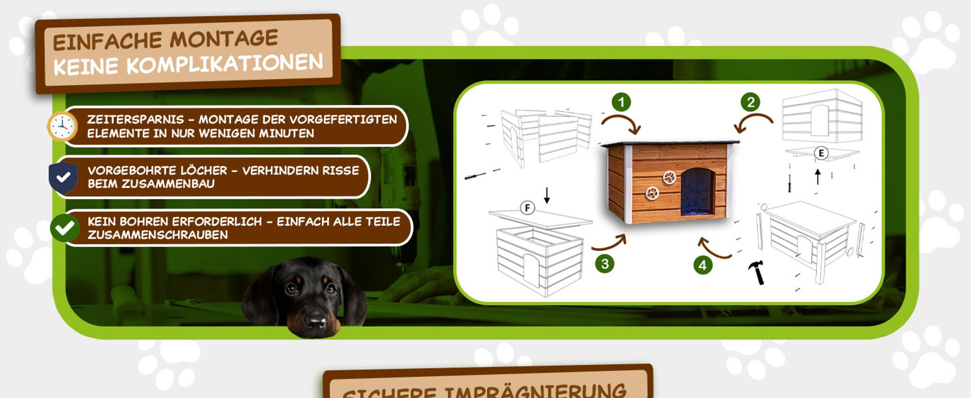 Outentin Hundehütte Outdoor Winterfest – Isoliertes Hundehaus für Mittelgroße Hunde – Wetterfest,Fichtenholz - 40mm Isolierung - 76x60x60cm, Grau