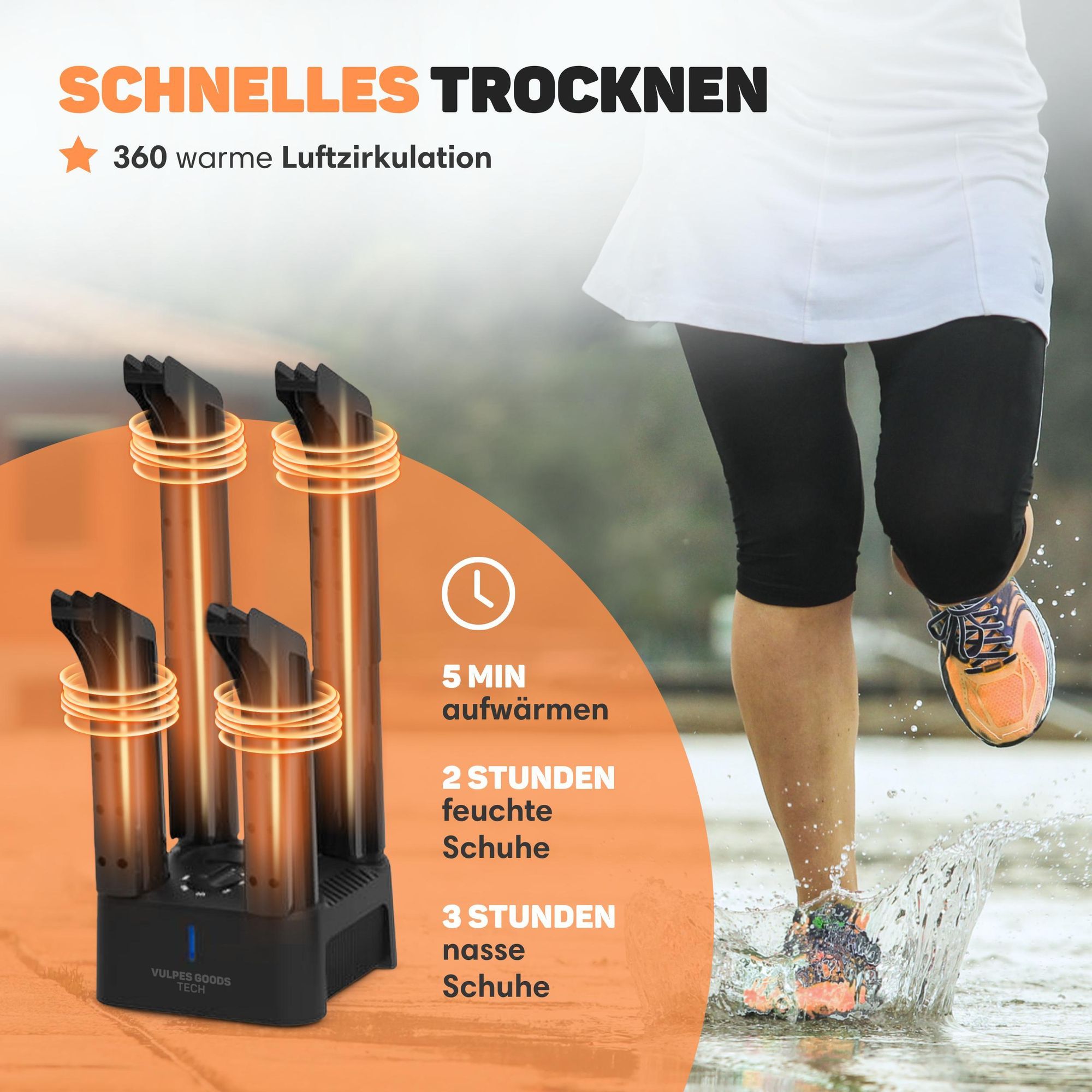 Vulpes Goods Schuhtrockner, Schuherfrischer, Timer, Ozon & Trocknungsfunktion, Geruchsentferner, Fußwärmer, Schuherfrischer, Inkl. 10 Schuhauffrischer
