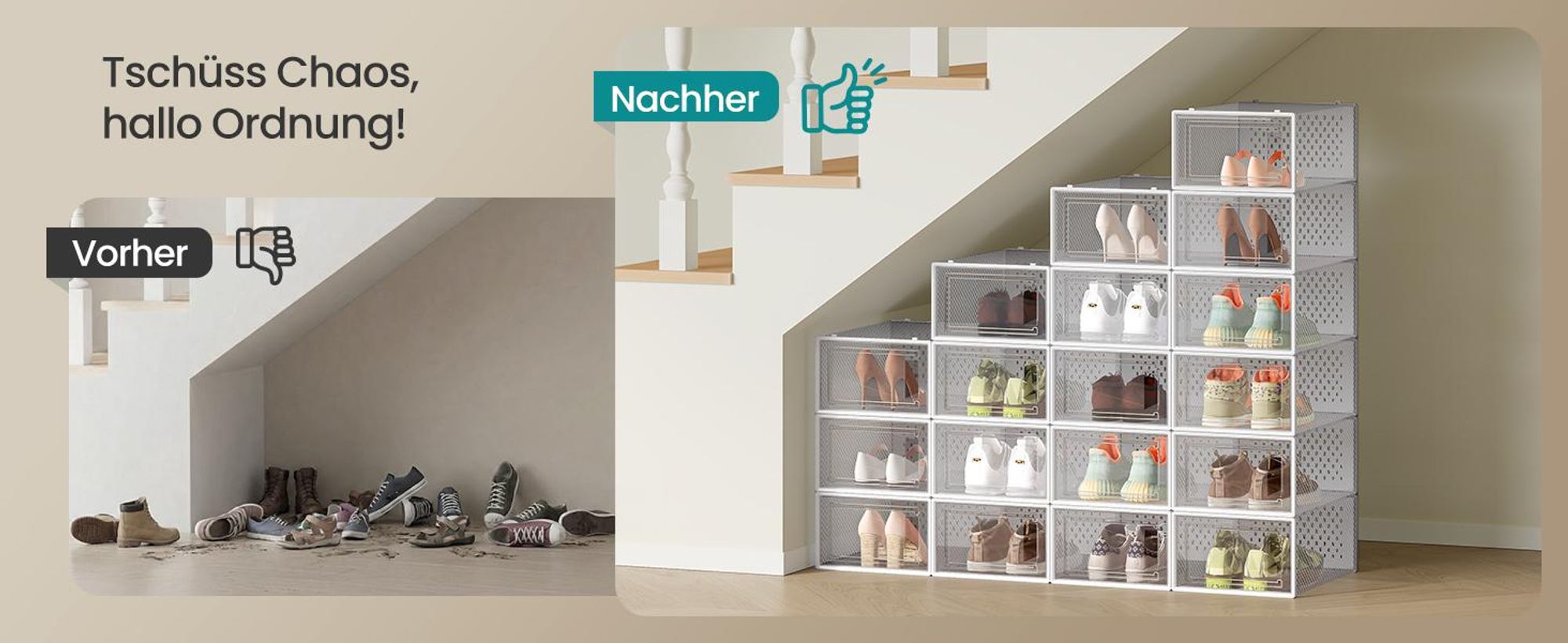 SONGMICS Schuhboxen 8er Set Aufbewahrungsboxen Schuh-Organizer Größe 44 weiß