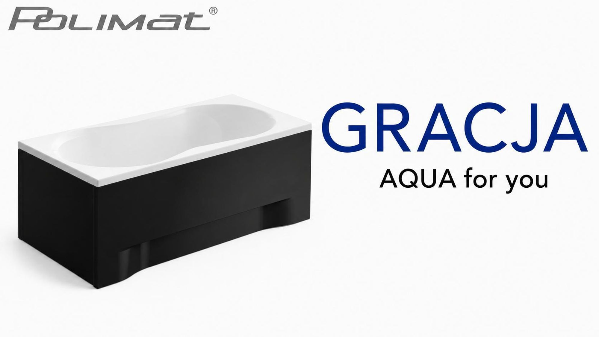 AQUA for you | Badewanne - Polimat GRACJA - Rechteckbadewanne – 170x70 cm - Weiß - mit schwarzer Acrylverkleidung, Chrom-Siphon, Füßen, Handtuch