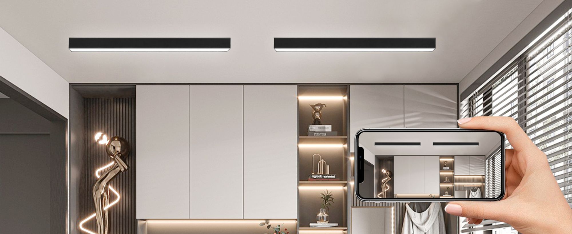 ZMH LED Deckenleuchte Wohnzimmer Deckenlampe 25W Modern Schwarz Deckenbeleuchtung 80CM Dimmbar mit Fernbedienung für Schlafzimmer  Küche Büro Esszimmer