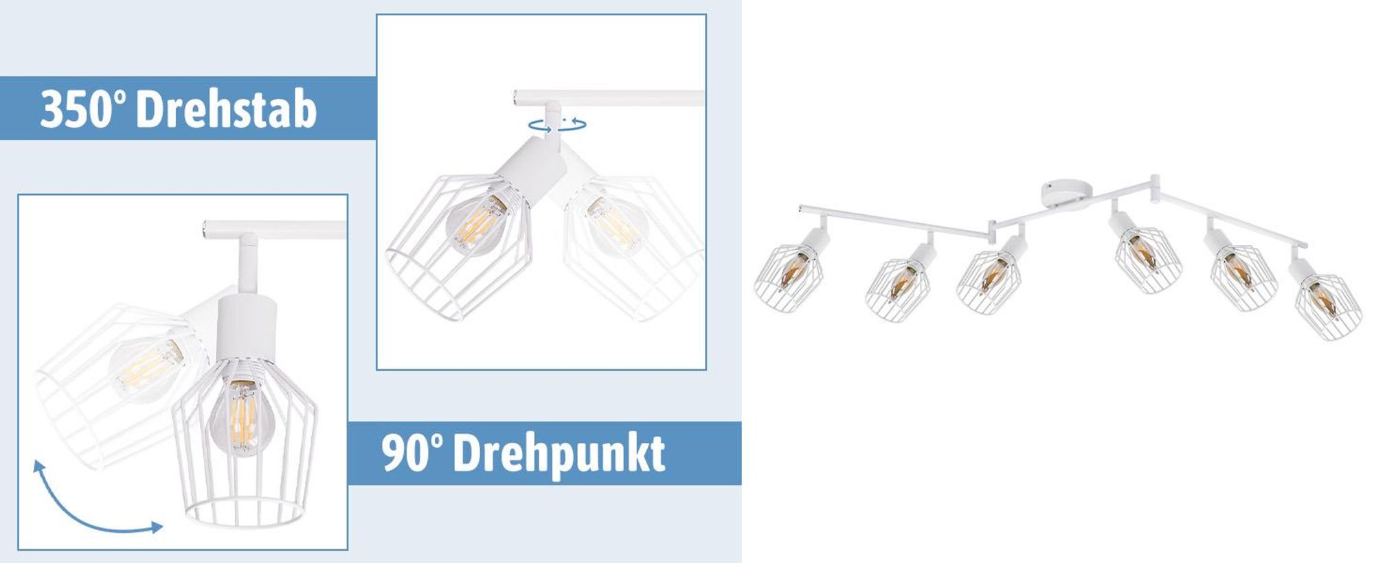 ZMH stropní svítidlo 6 plamenů E14 stropní reflektor - stropní svítidla bílá retro stropní lampa otočná 350° LED pro předsíň ložnici obývací pokoj kuchyň