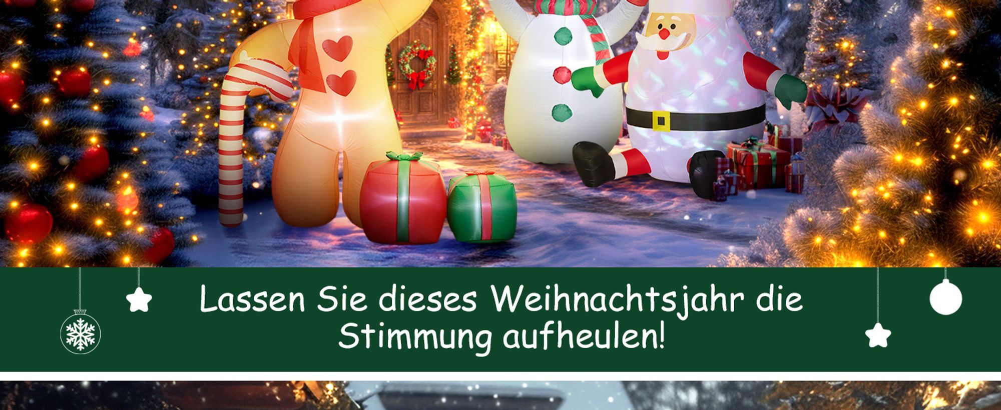 Outsunny Aufblasbare Weihnachtsdeko 2,45m Lebkuchenmann mit Zuckerstange, 6 LEDs