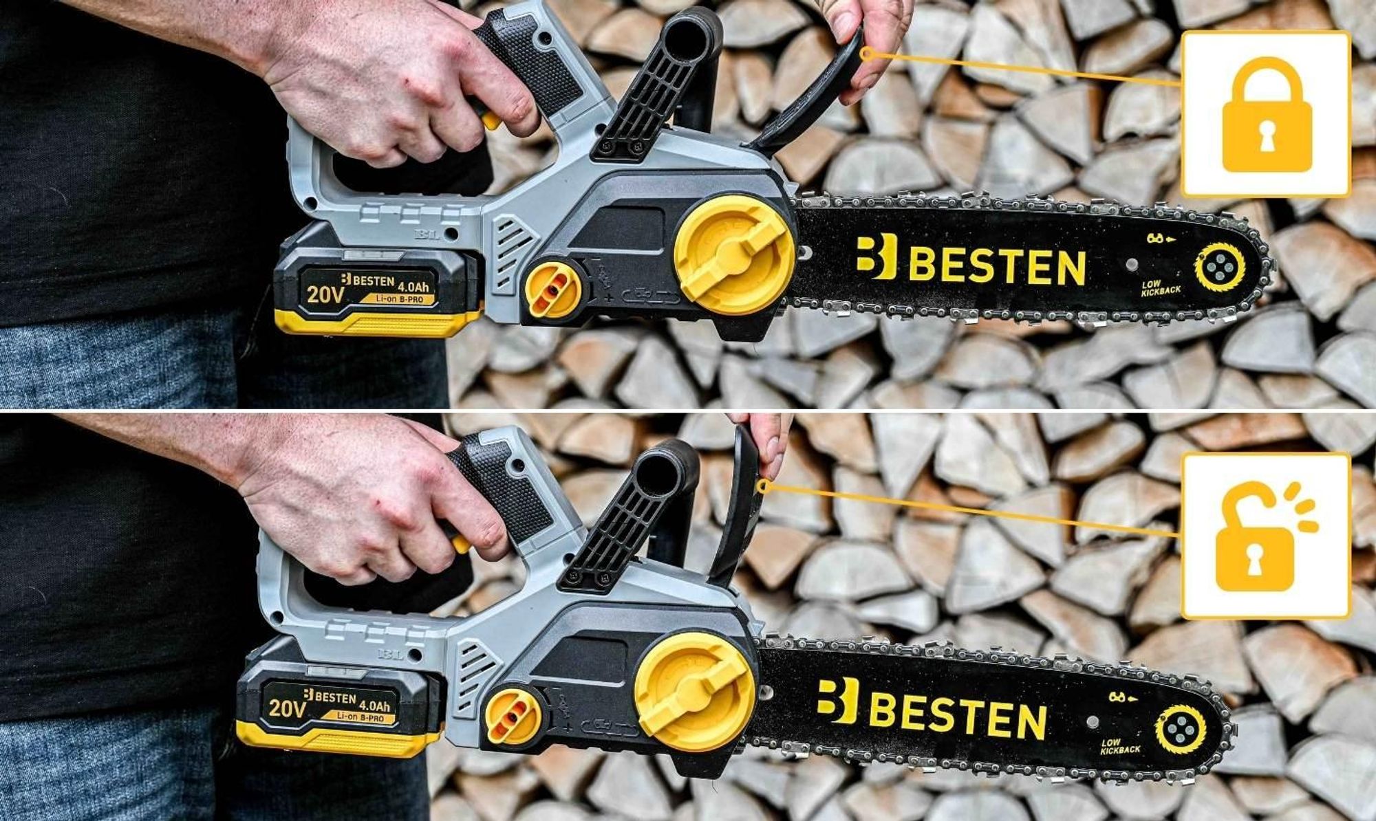 Piła Łańcuchowa Akumulatorowa Gałęziówka Pilarka 30Cm Bezszczotkowa 2X4,0Ah BESTEN